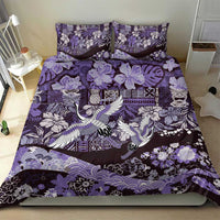 Japanese Hawaiian Crane Bedding Set Purple Tapa Patchwork Pattern LT9 - Polynesian Pride