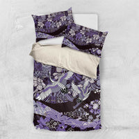 Japanese Hawaiian Crane Bedding Set Purple Tapa Patchwork Pattern LT9 US Twin 172cm x 218cm Purple - Polynesian Pride