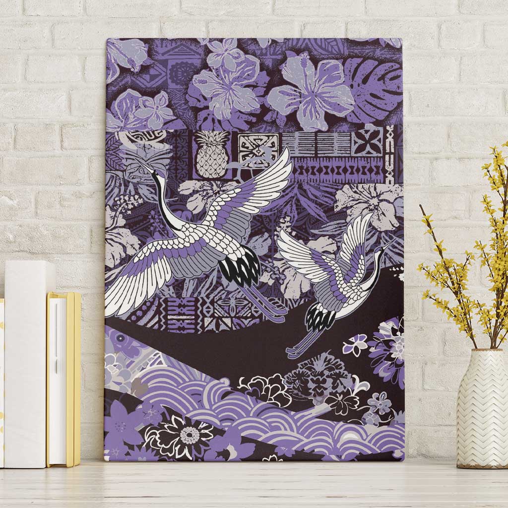 Japanese Hawaiian Crane Canvas Wall Art Purple Tapa Patchwork Pattern LT9 Without Frame Purple - Polynesian Pride