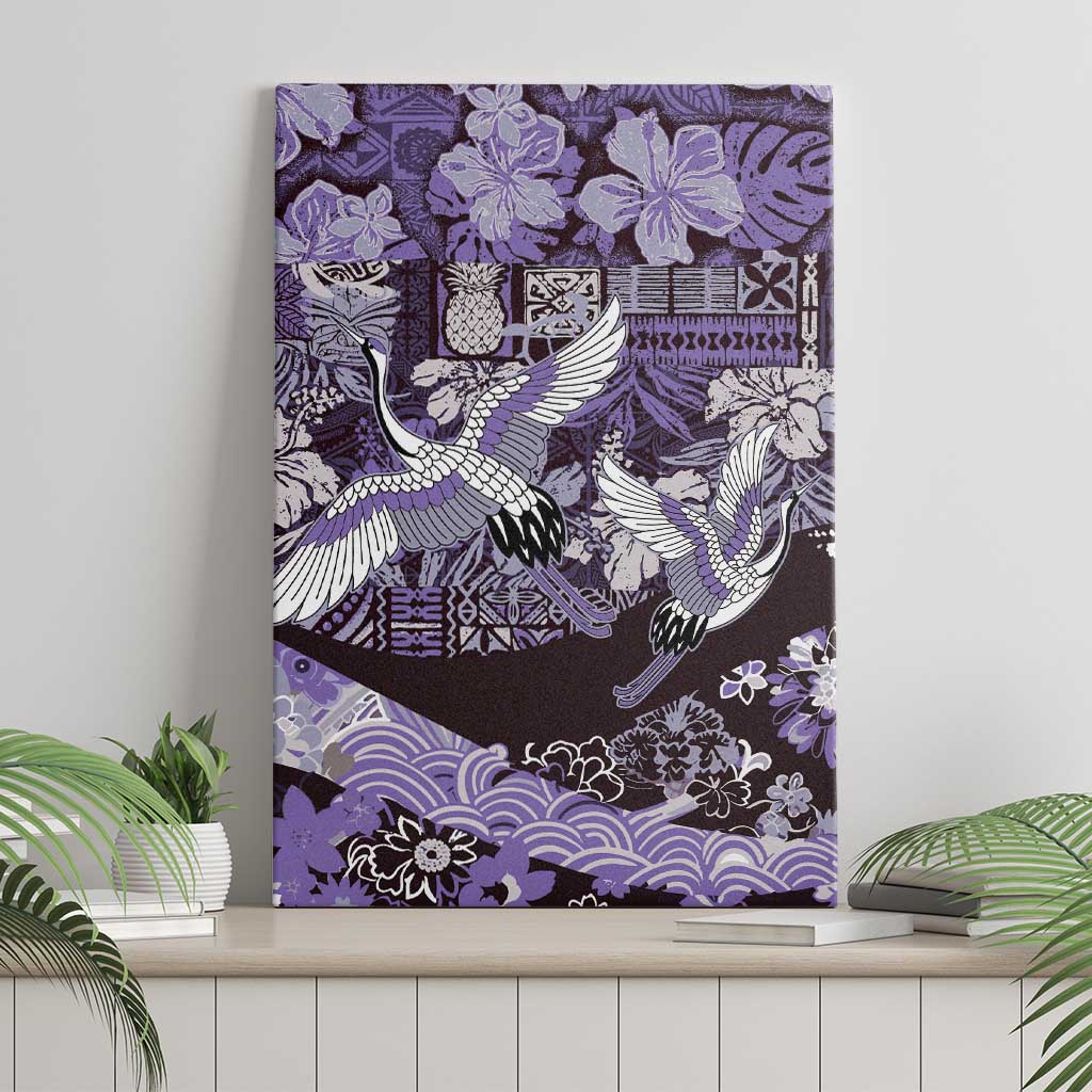 Japanese Hawaiian Crane Canvas Wall Art Purple Tapa Patchwork Pattern LT9 - Polynesian Pride