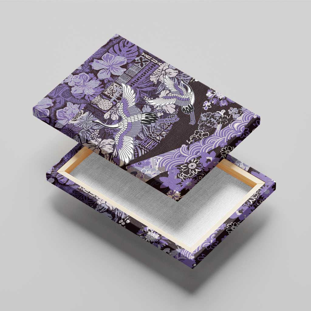 Japanese Hawaiian Crane Canvas Wall Art Purple Tapa Patchwork Pattern LT9 - Polynesian Pride