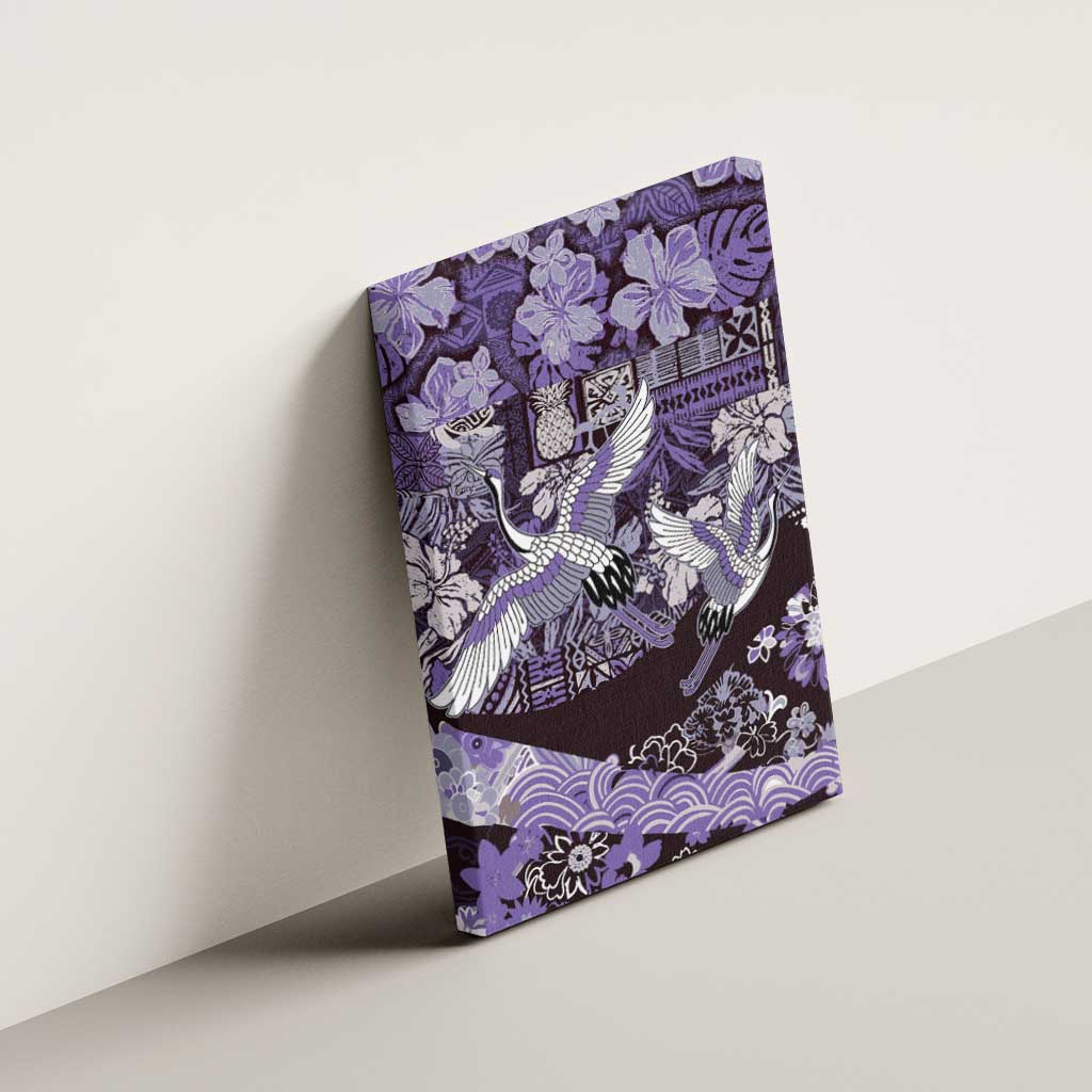Japanese Hawaiian Crane Canvas Wall Art Purple Tapa Patchwork Pattern LT9 - Polynesian Pride