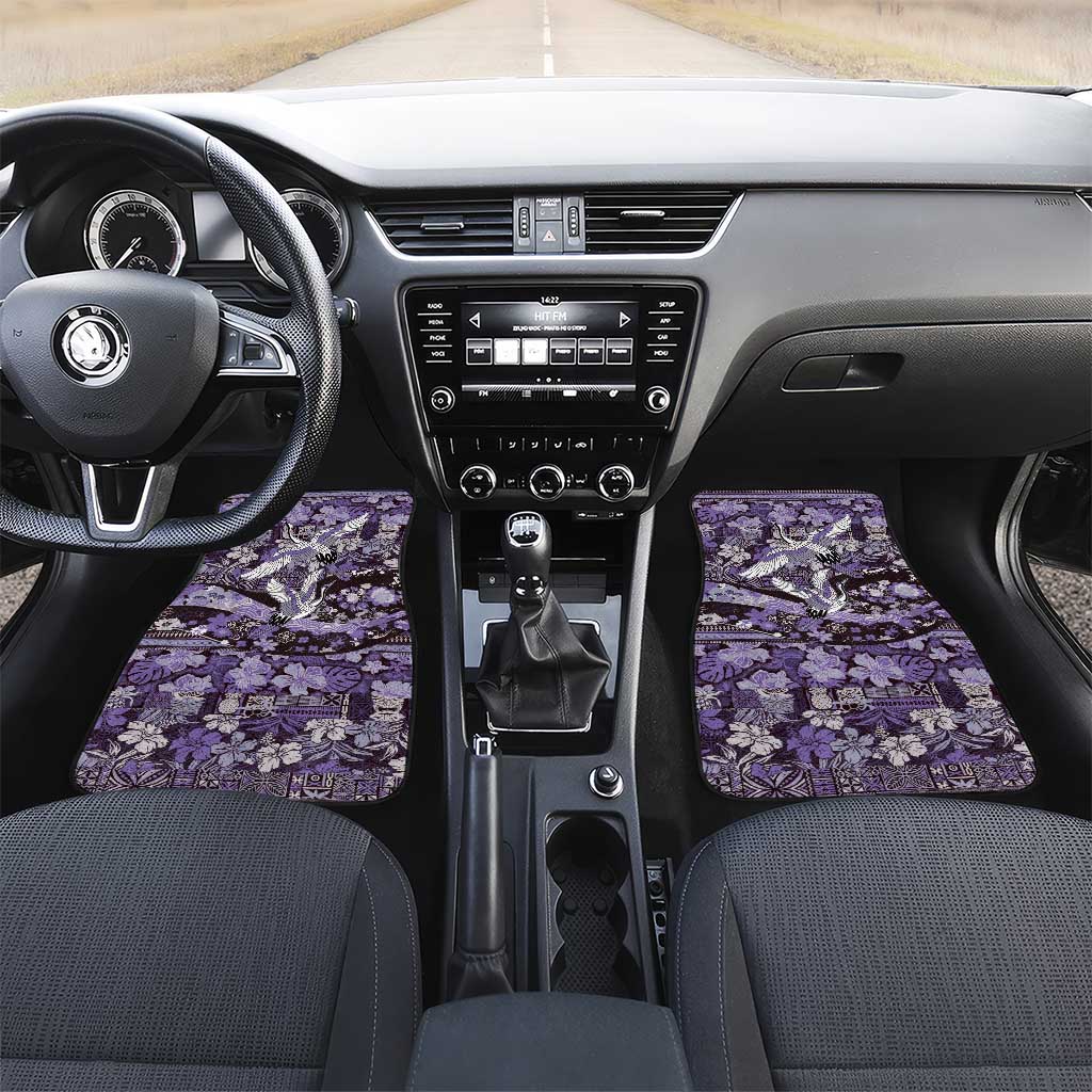 Japanese Hawaiian Crane Car Mats Purple Tapa Patchwork Pattern LT9 Set 2pcs - Front Purple - Polynesian Pride