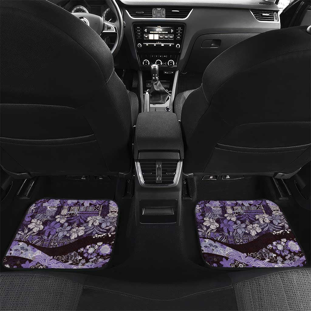 Japanese Hawaiian Crane Car Mats Purple Tapa Patchwork Pattern LT9 Set 2pcs - Back Purple - Polynesian Pride