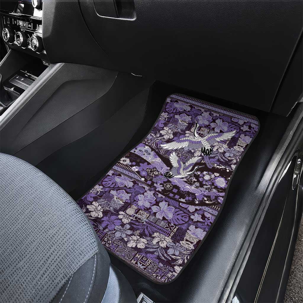 Japanese Hawaiian Crane Car Mats Purple Tapa Patchwork Pattern LT9 - Polynesian Pride