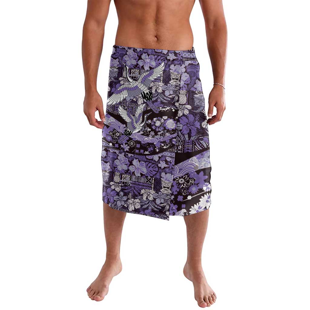 Japanese Hawaiian Crane Lavalava Purple Tapa Patchwork Pattern LT9 Purple - Polynesian Pride