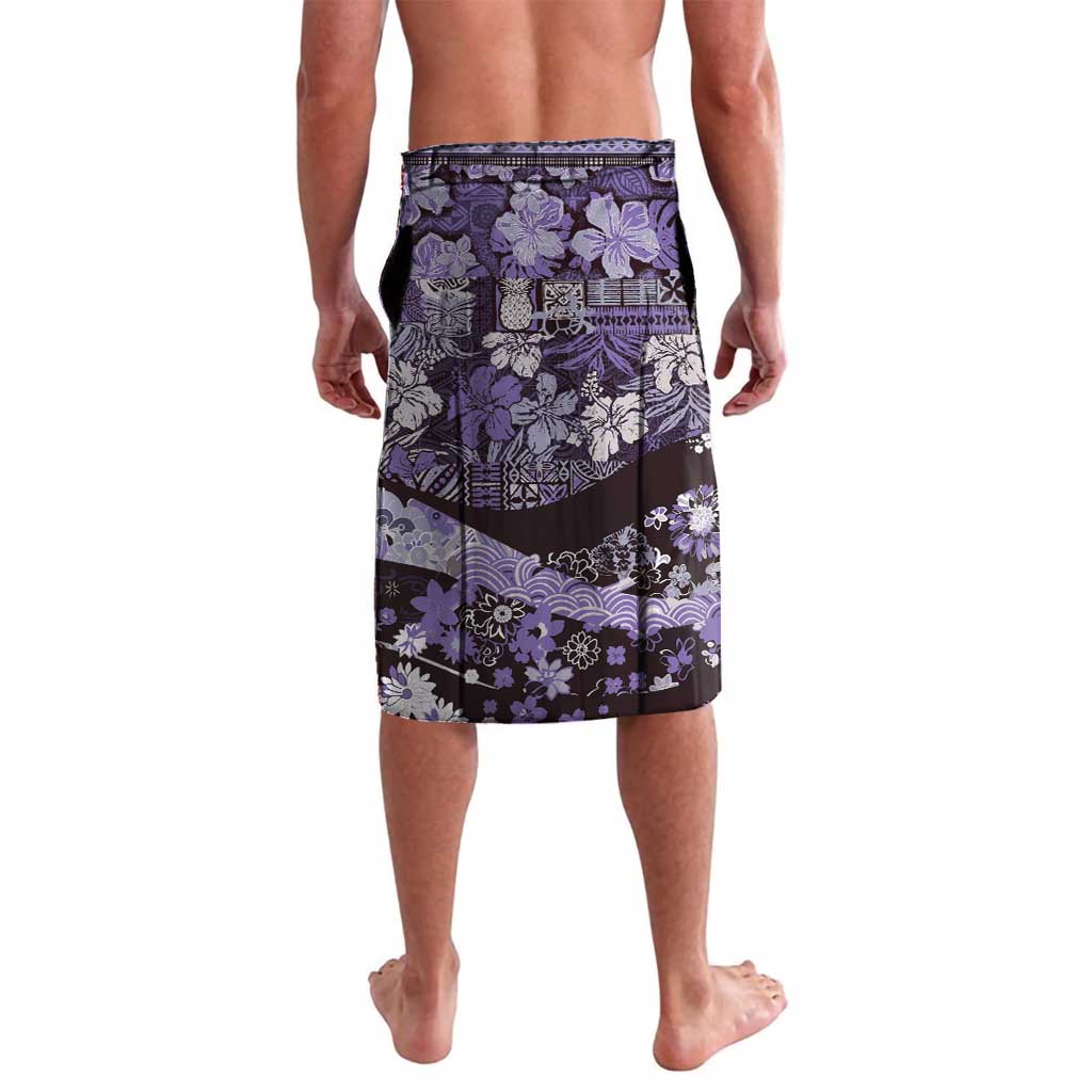 Japanese Hawaiian Crane Lavalava Purple Tapa Patchwork Pattern LT9 - Polynesian Pride