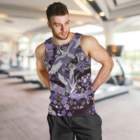 Japanese Hawaiian Crane Men Tank Top Purple Tapa Patchwork Pattern LT9 Purple - Polynesian Pride