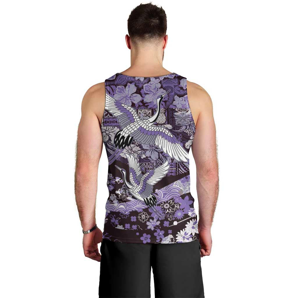 Japanese Hawaiian Crane Men Tank Top Purple Tapa Patchwork Pattern LT9 - Polynesian Pride