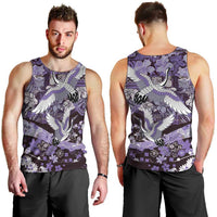 Japanese Hawaiian Crane Men Tank Top Purple Tapa Patchwork Pattern LT9 - Polynesian Pride