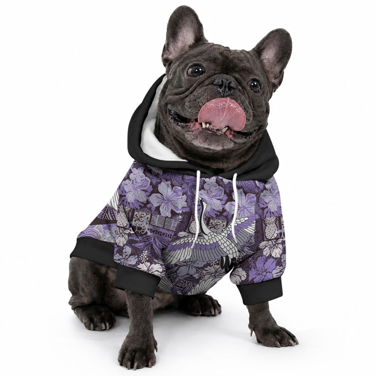 Japanese Hawaiian Crane Pet Hoodie Purple Tapa Patchwork Pattern LT9 - Polynesian Pride