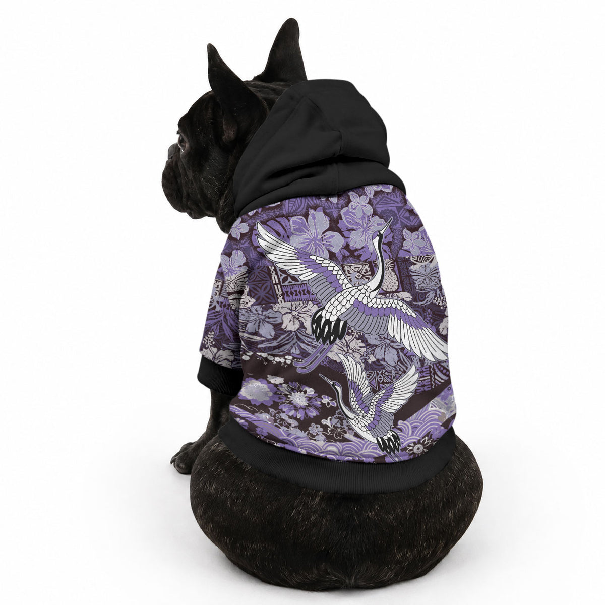 Japanese Hawaiian Crane Pet Hoodie Purple Tapa Patchwork Pattern LT9 - Polynesian Pride