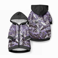 Japanese Hawaiian Crane Pet Hoodie Purple Tapa Patchwork Pattern LT9 Zip-up Blue - Polynesian Pride