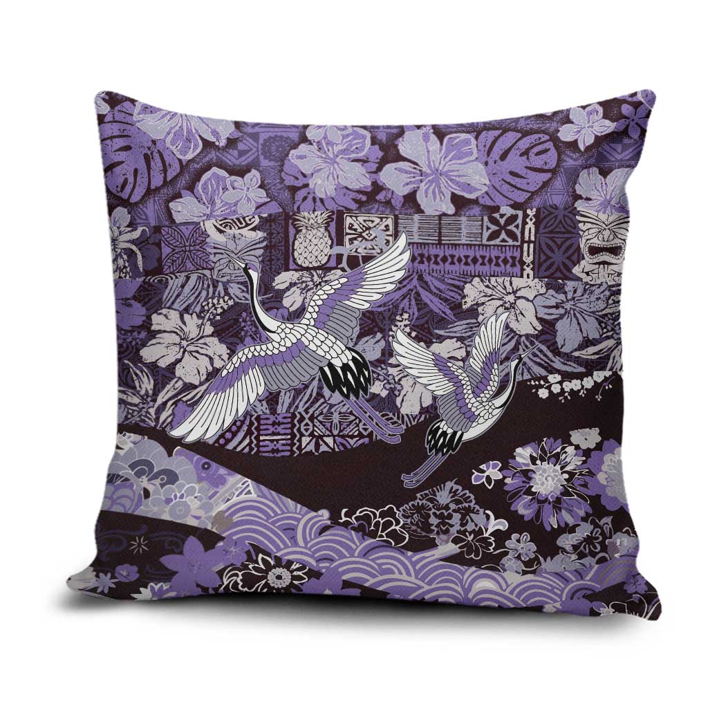 Japanese Hawaiian Crane Pillow Cover Purple Tapa Patchwork Pattern LT9 Purple - Polynesian Pride