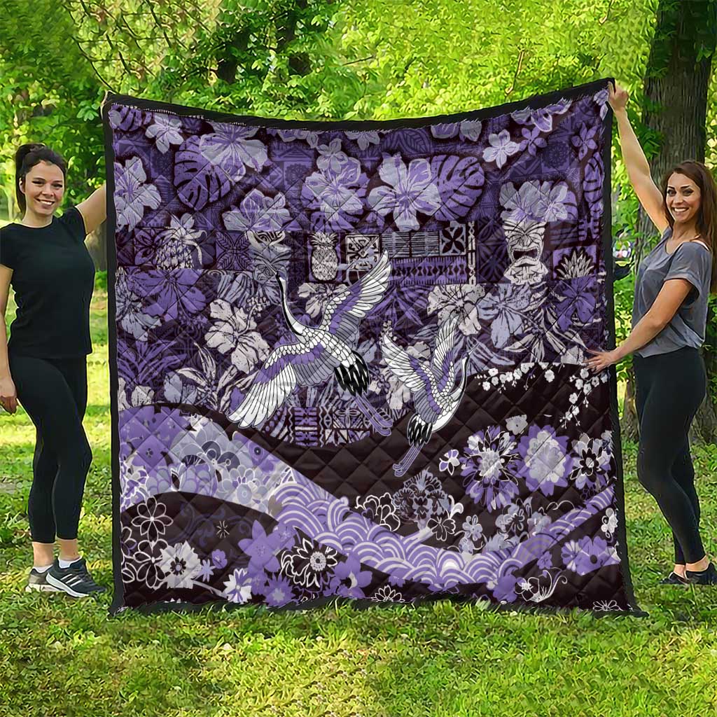 Japanese Hawaiian Crane Quilt Purple Tapa Patchwork Pattern LT9 - Polynesian Pride