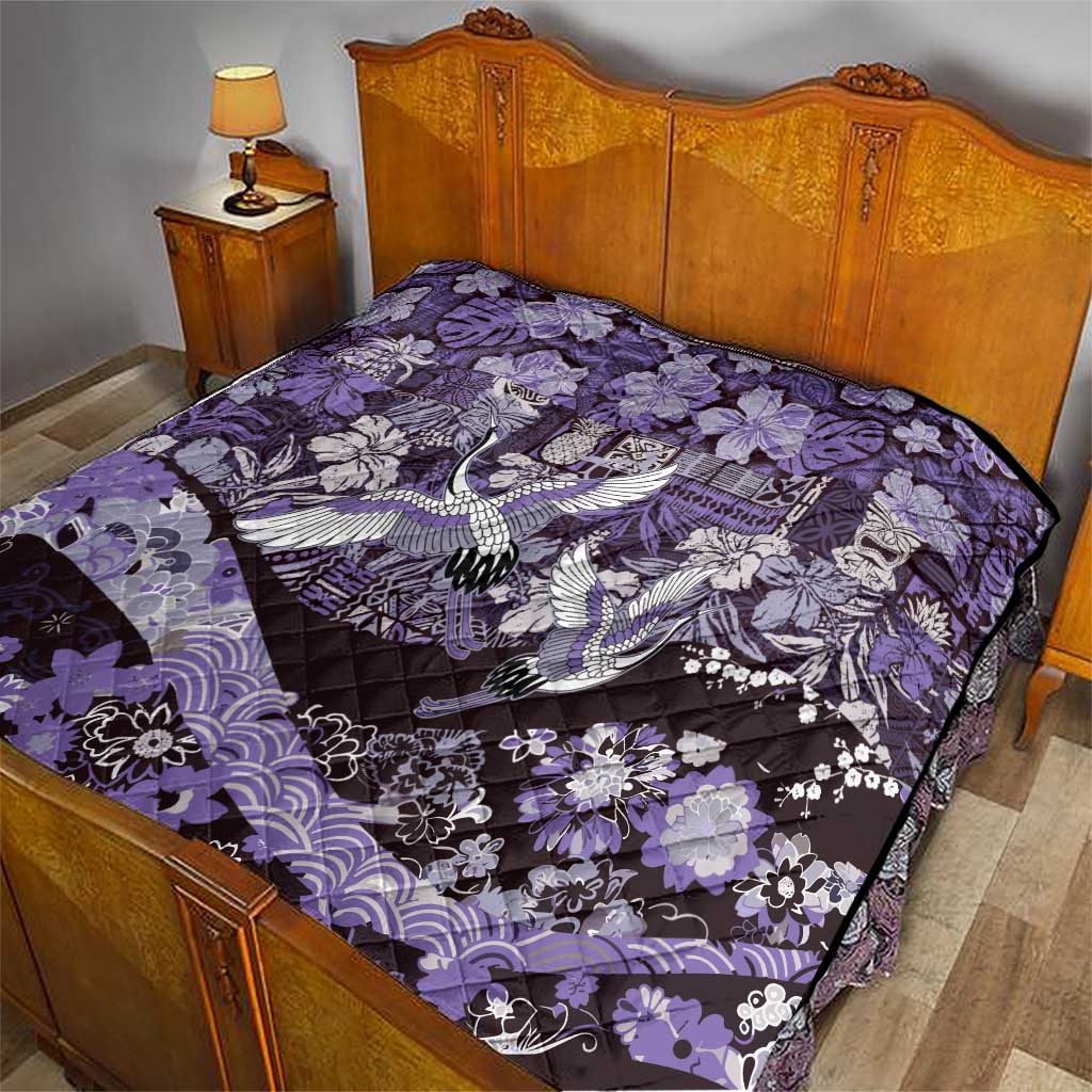 Japanese Hawaiian Crane Quilt Purple Tapa Patchwork Pattern LT9 - Polynesian Pride