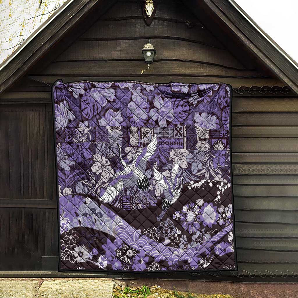 Japanese Hawaiian Crane Quilt Purple Tapa Patchwork Pattern LT9 - Polynesian Pride