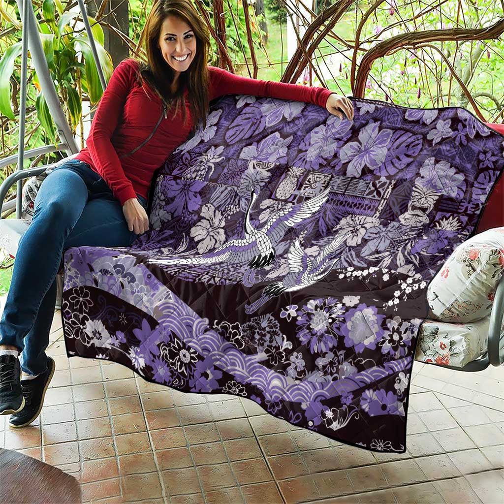 Japanese Hawaiian Crane Quilt Purple Tapa Patchwork Pattern LT9 - Polynesian Pride