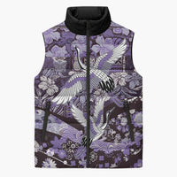 Japanese Hawaiian Crane Sleeveless Puffer Jacket Purple Tapa Patchwork Pattern LT9 Unisex Purple - Polynesian Pride