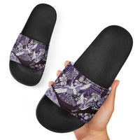 Japanese Hawaiian Crane Slide Sandals Purple Tapa Patchwork Pattern LT9 - Polynesian Pride