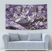 Japanese Hawaiian Crane Tapestry Purple Tapa Patchwork Pattern LT9 - Polynesian Pride