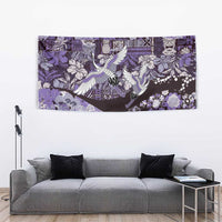 Japanese Hawaiian Crane Tapestry Purple Tapa Patchwork Pattern LT9 - Polynesian Pride