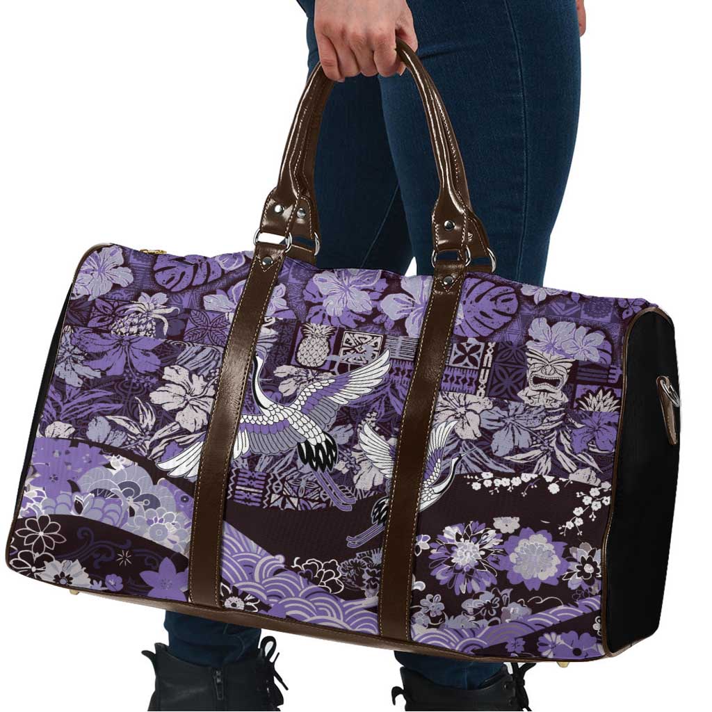 Japanese Hawaiian Crane Travel Bag Purple Tapa Patchwork Pattern LT9 - Polynesian Pride