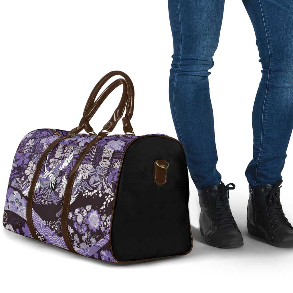 Japanese Hawaiian Crane Travel Bag Purple Tapa Patchwork Pattern LT9 - Polynesian Pride