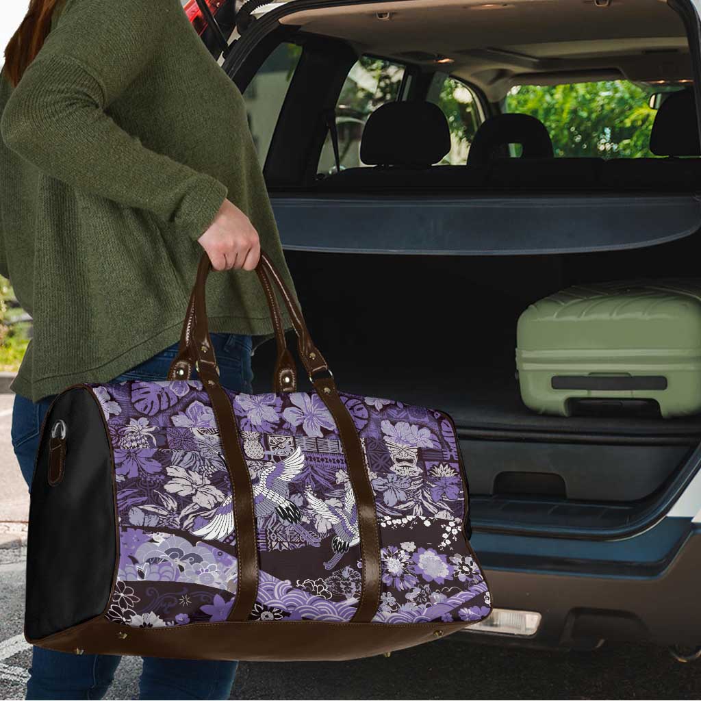 Japanese Hawaiian Crane Travel Bag Purple Tapa Patchwork Pattern LT9 - Polynesian Pride