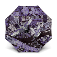 Japanese Hawaiian Crane Umbrella Purple Tapa Patchwork Pattern LT9 One Size Folded 11.42 inch Opened Diameter 37.4 inch Purple - Polynesian Pride