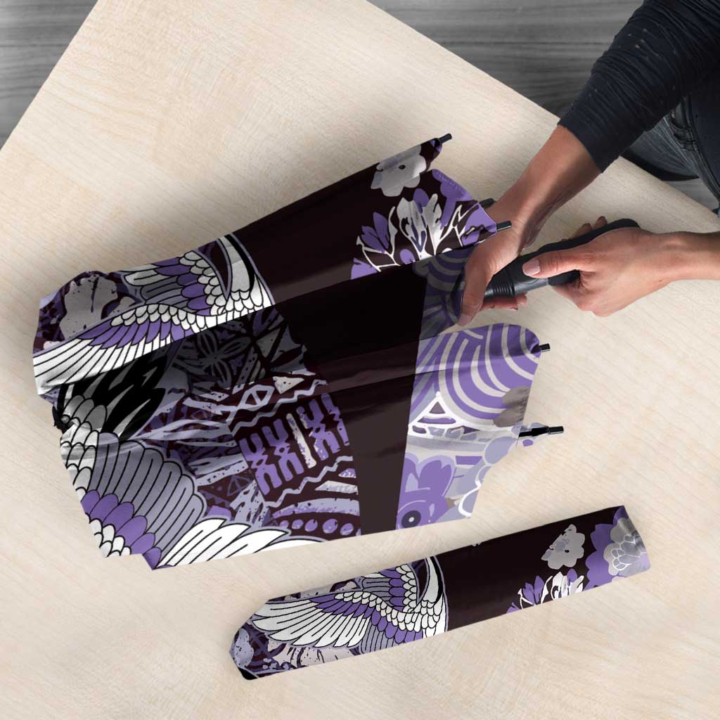 Japanese Hawaiian Crane Umbrella Purple Tapa Patchwork Pattern LT9 - Polynesian Pride