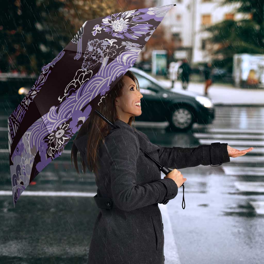 Japanese Hawaiian Crane Umbrella Purple Tapa Patchwork Pattern LT9 - Polynesian Pride