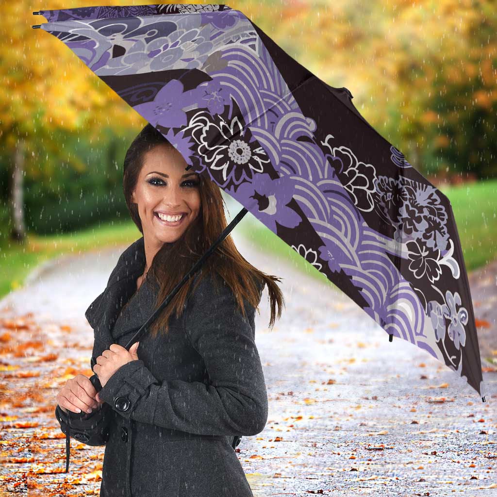 Japanese Hawaiian Crane Umbrella Purple Tapa Patchwork Pattern LT9 - Polynesian Pride