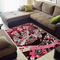 Japanese Hawaiian Crane Area Rug Soft Pink Tapa Patchwork Pattern LT9 - Polynesian Pride