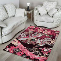Japanese Hawaiian Crane Area Rug Soft Pink Tapa Patchwork Pattern LT9 - Polynesian Pride