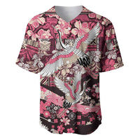 Japanese Hawaiian Crane Baseball Jersey Soft Pink Tapa Patchwork Pattern LT9 Pink - Polynesian Pride