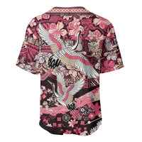 Japanese Hawaiian Crane Baseball Jersey Soft Pink Tapa Patchwork Pattern LT9 - Polynesian Pride