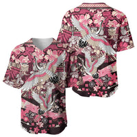 Japanese Hawaiian Crane Baseball Jersey Soft Pink Tapa Patchwork Pattern LT9 - Polynesian Pride