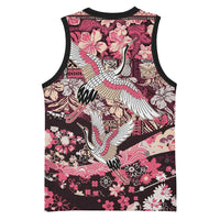 Japanese Hawaiian Crane Basketball Jersey Soft Pink Tapa Patchwork Pattern LT9 - Polynesian Pride