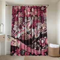 Japanese Hawaiian Crane Bathroom Set Soft Pink Tapa Patchwork Pattern LT9 Shower Curtain Only Pink - Polynesian Pride