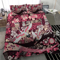 Japanese Hawaiian Crane Bedding Set Soft Pink Tapa Patchwork Pattern LT9 - Polynesian Pride