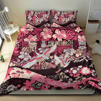 Japanese Hawaiian Crane Bedding Set Soft Pink Tapa Patchwork Pattern LT9 - Polynesian Pride