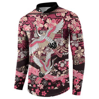 Japanese Hawaiian Crane Button Sweatshirt Soft Pink Tapa Patchwork Pattern LT9 - Polynesian Pride