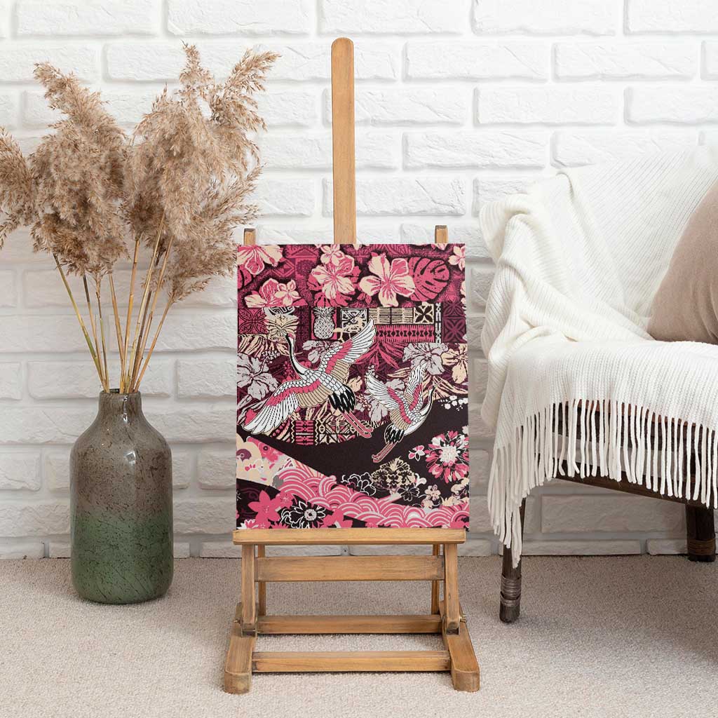 Japanese Hawaiian Crane Canvas Wall Art Soft Pink Tapa Patchwork Pattern LT9 - Polynesian Pride
