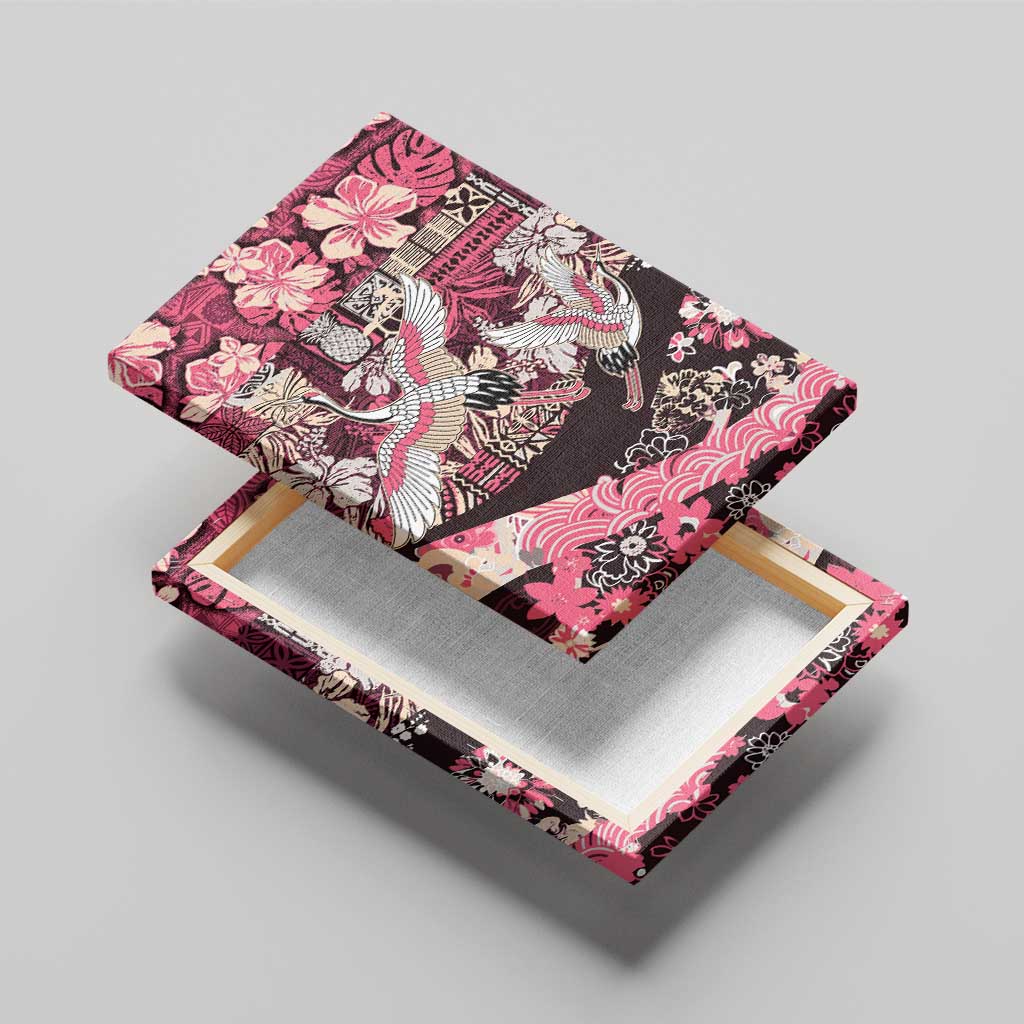 Japanese Hawaiian Crane Canvas Wall Art Soft Pink Tapa Patchwork Pattern LT9 - Polynesian Pride