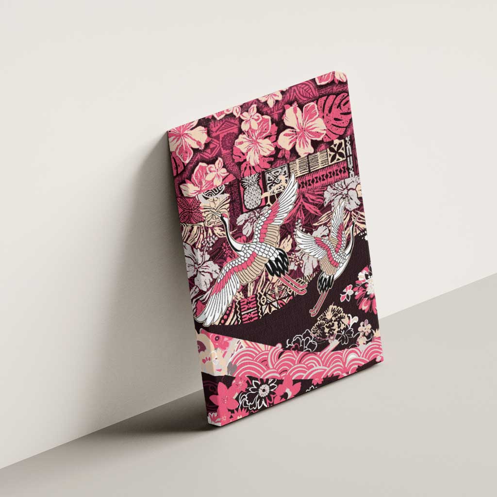 Japanese Hawaiian Crane Canvas Wall Art Soft Pink Tapa Patchwork Pattern LT9 - Polynesian Pride
