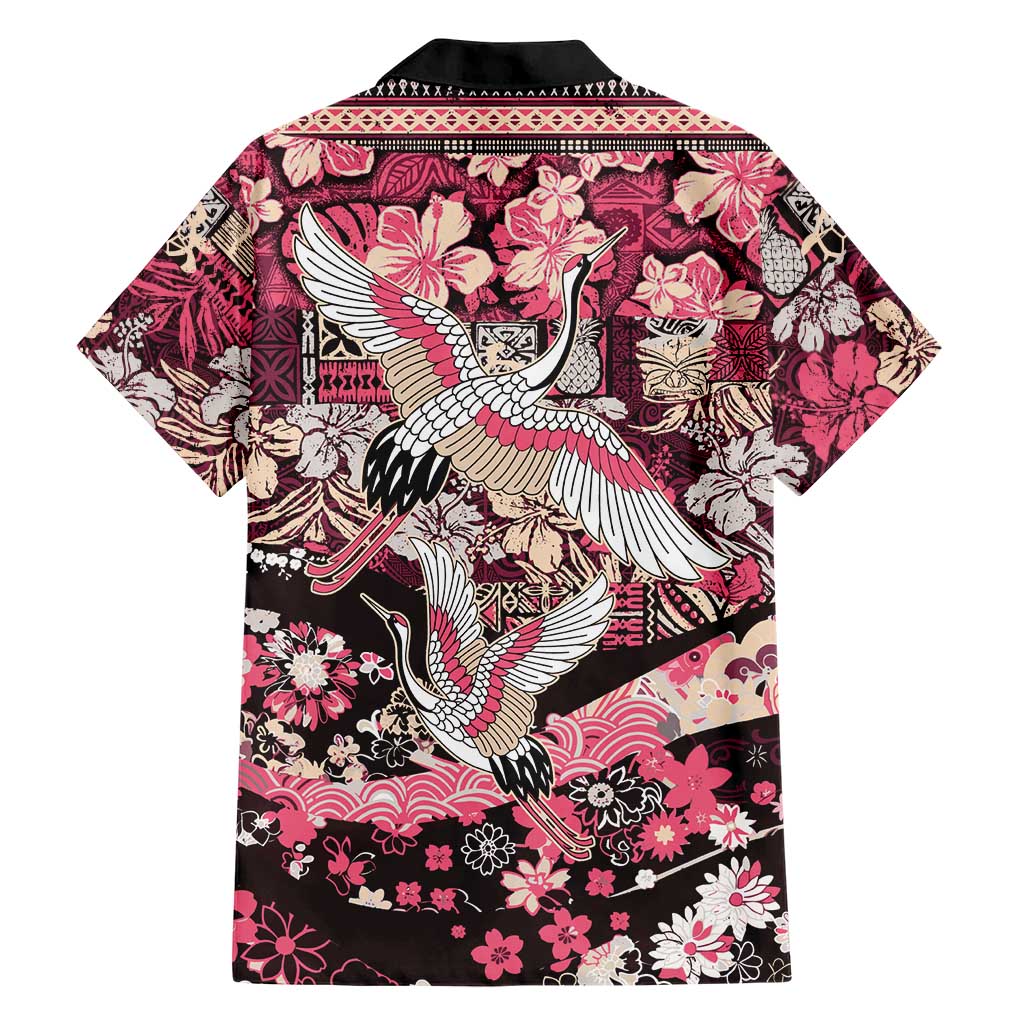 Japanese Hawaiian Crane Hawaiian Shirt Soft Pink Tapa Patchwork Pattern LT9 - Polynesian Pride