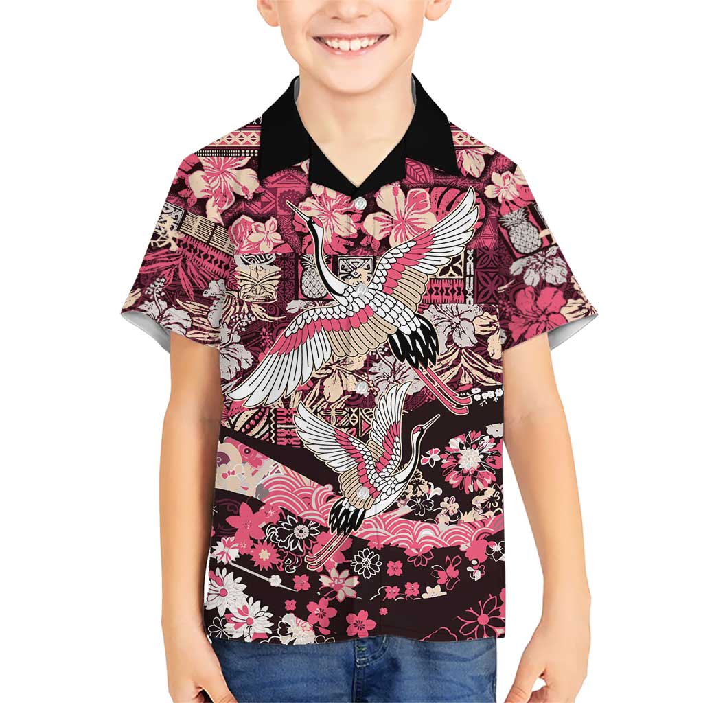 Japanese Hawaiian Crane Hawaiian Shirt Soft Pink Tapa Patchwork Pattern LT9 - Polynesian Pride