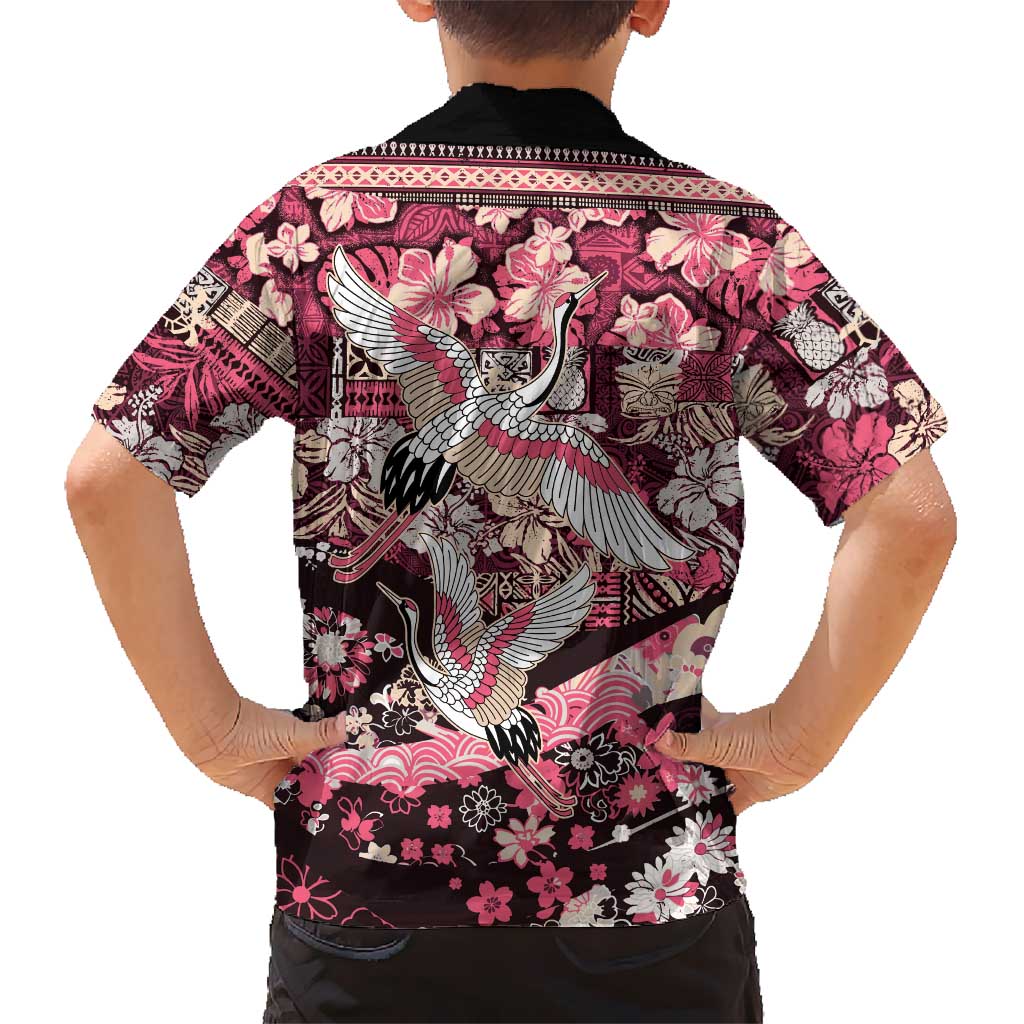Japanese Hawaiian Crane Hawaiian Shirt Soft Pink Tapa Patchwork Pattern LT9 - Polynesian Pride
