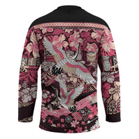 Japanese Hawaiian Crane Hockey Jersey Soft Pink Tapa Patchwork Pattern LT9 - Polynesian Pride